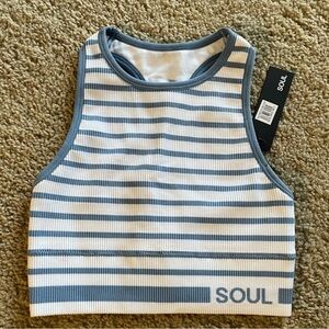 SoulCycle Blue and White Striped Seamless Bra
